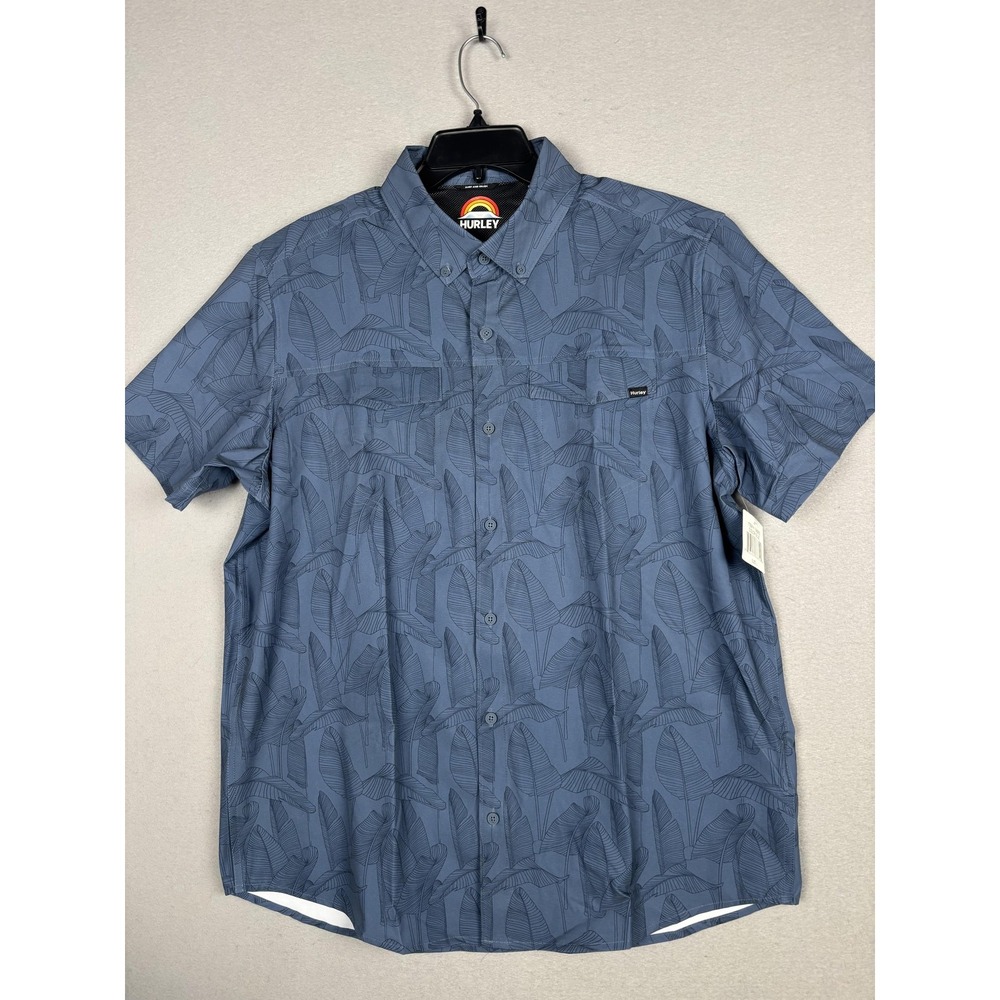 Hurley Shirt Mens Large Blue Floral Utility Short Sleeve Button Down Tropical